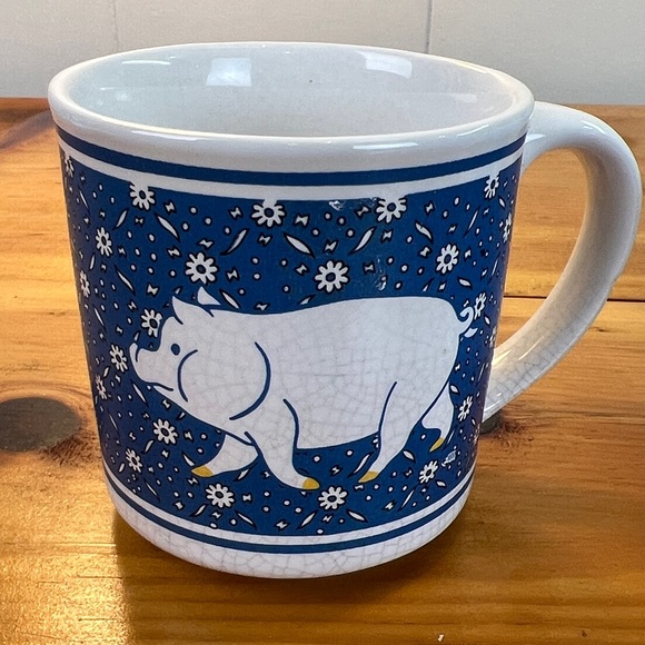 Blue Farm Animal Mug Set of 4  JSNY Country Calico Ceramic - Picture 5 of 8